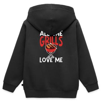 Alle Grills lieben mich lustig Grillen Liebhaber - Kinder Premium Organic Zip Hoodie - Schwarz - Hinten - AI Model Kid Male (0cm)