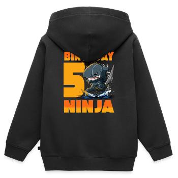 Shark Ninja I’m 5 - Action Anniversaire sous-marin - Sweat Premium à capuche zippé enfant bio - noir - Dos - AI Model Kid Male (0cm)