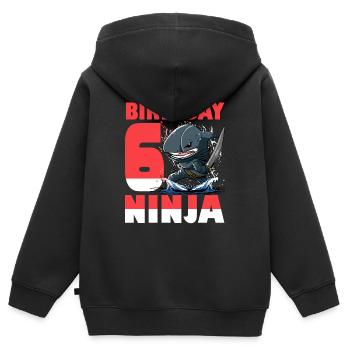 Shark Ninja I’m 6 - Action polonaise sous l’eau - Sweat Premium à capuche zippé enfant bio - noir - Dos - AI Model Kid Male (0cm)