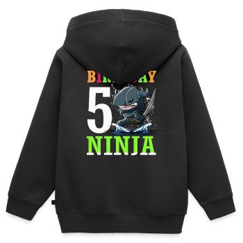 Shark Ninja I’m 5 - Action Anniversaire sous-marin - Sweat Premium à capuche zippé enfant bio - noir - Dos - AI Model Kid Male (0cm)