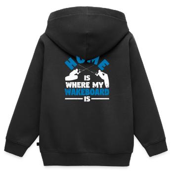 Home Is Where My Wakeboard Is Funny Wakeboarding - Kinder Premium Organic Zip Hoodie - Schwarz - Hinten - AI Model Kid Male (0cm)