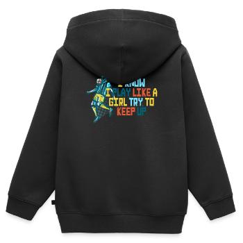 Je sais que je joue comme une fille essaie de suivre - Sweat Premium à capuche zippé enfant bio - noir - Dos - AI Model Kid Male (0cm)