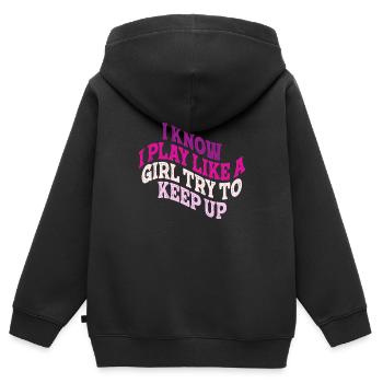 Je sais que je joue comme une fille essaie de suivre - Sweat Premium à capuche zippé enfant bio - noir - Dos - AI Model Kid Male (0cm)