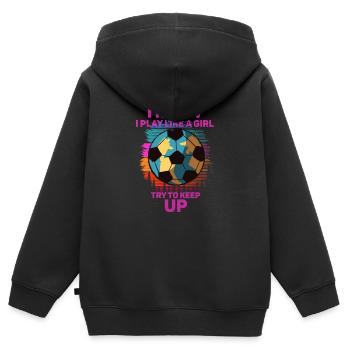 Je sais que je joue comme une fille essaie de suivre - Sweat Premium à capuche zippé enfant bio - noir - Dos - AI Model Kid Male (0cm)