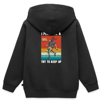Je sais que je joue comme une fille essaie de suivre - Sweat Premium à capuche zippé enfant bio - noir - Dos - AI Model Kid Male (0cm)