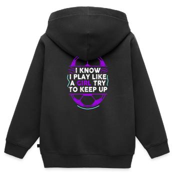 Je sais que je joue comme une fille essaie de suivre - Sweat Premium à capuche zippé enfant bio - noir - Dos - AI Model Kid Male (0cm)