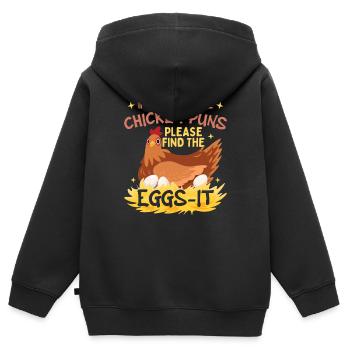 Hühner-Wortspiele - Kinder Premium Organic Zip Hoodie - Schwarz - Hinten - AI Model Kid Male (0cm)