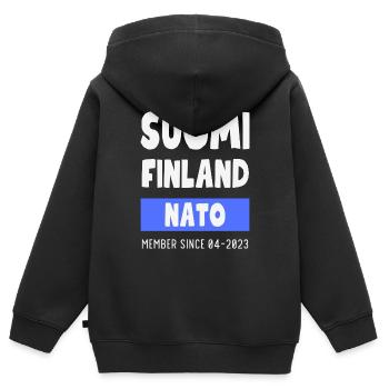 Finlande Finlande OTAN - Membre 04-2023 - Sweat Premium à capuche zippé enfant bio - noir - Dos - AI Model Kid Male (0cm)