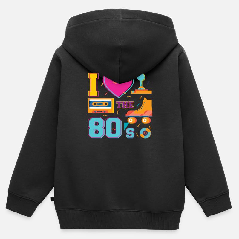 J’aime les années 80 - Sweat Premium à capuche zippé enfant bio - noir
