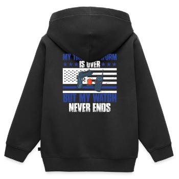 Meine Zeit In Uniform Ist Vorbei Polizei Polizist - Kinder Premium Organic Zip Hoodie - Schwarz - Hinten - AI Model Kid Male (0cm)
