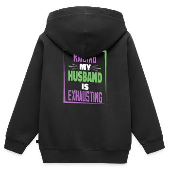 Die Erziehung meines Mannes ist anstrengend - Kinder Premium Organic Zip Hoodie - Schwarz - Hinten - AI Model Kid Male (0cm)