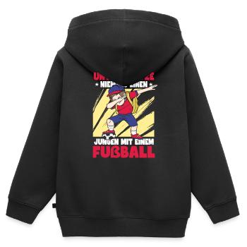 Unterschätze Niemals Einen Jungen Fußball - Kinder Premium Organic Zip Hoodie - Schwarz - Hinten - AI Model Kid Male (0cm)