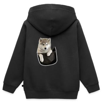 Niedlicher grauer Wolf in der Tasche Lustige Wolves-Grafik - Kinder Premium Organic Zip Hoodie - Schwarz - Hinten - AI Model Kid Male (0cm)