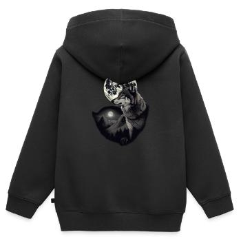 Forêt avec pleine lune et loup gris animal sauvage - Sweat Premium à capuche zippé enfant bio - noir - Dos - AI Model Kid Male (0cm)