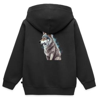 Grauer Wolf Jagdrevier Wilde Tiergrafik - Kinder Premium Organic Zip Hoodie - Schwarz - Hinten - AI Model Kid Male (0cm)