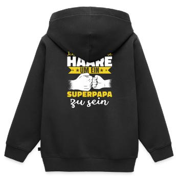 Ich brauche keine Haare Superpapa - Kinder Premium Organic Zip Hoodie - Schwarz - Hinten - AI Model Kid Male (0cm)