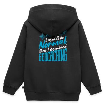 J’étais normal, puis j’ai découvert la géocache - Sweat Premium à capuche zippé enfant bio - noir - Dos - AI Model Kid Male (0cm)