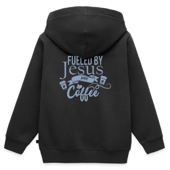 Alimenté par Jésus et le café - Sweat Premium à capuche zippé enfant bio - noir - Dos - AI Model Kid Male (0cm)