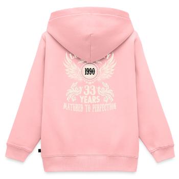 33 ans anniversaire anniversaire berceau festival proverbes - Sweat Premium à capuche zippé enfant bio - rose - Dos - AI Model Kid Female (0cm)