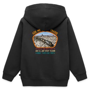 Posez-moi des questions sur les trains - Sweat Premium à capuche zippé enfant bio - noir - Dos - AI Model Kid Male (0cm)