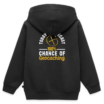 La prédiction du jour : 100 % de chances de s’amuser en géocaching - Sweat Premium à capuche zippé enfant bio - noir - Dos - AI Model Kid Male (0cm)