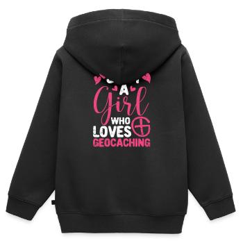 Juste une fille qui aime le géocaching Funny Geo - Sweat Premium à capuche zippé enfant bio - noir - Dos - AI Model Kid Male (0cm)