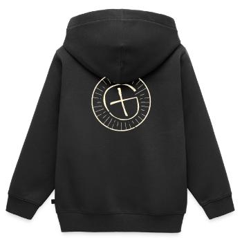 Geocaching GPS Container Target Marker Treasure - Sweat Premium à capuche zippé enfant bio - noir - Dos - AI Model Kid Male (0cm)