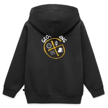 Expérience de camping Geocaching Geocaching - Sweat Premium à capuche zippé enfant bio - noir - Dos - AI Model Kid Male (0cm)