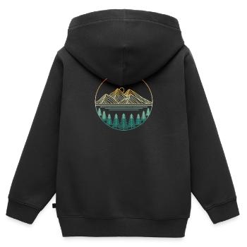 Montagne, Forêt, Camping, Géocaching, Randonnée pédestre, Chasse, Plein air - Sweat Premium à capuche zippé enfant bio - noir - Dos - AI Model Kid Male (0cm)