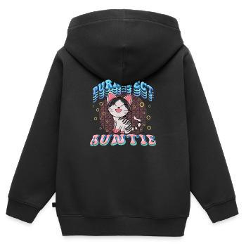 Fait ronronnant Tante 1 - Sweat Premium à capuche zippé enfant bio - noir - Dos - AI Model Kid Male (0cm)