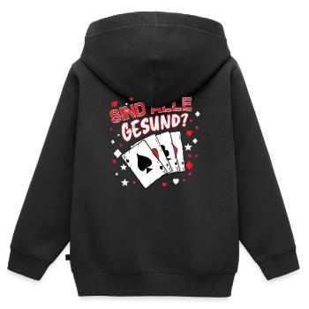 Doppelkopf Kartenspiel Sind alle gesund? - Kinder Premium Organic Zip Hoodie - Schwarz - Hinten - AI Model Kid Male (0cm)