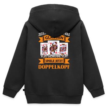 Doppelkopf Kartenspieler - Kinder Premium Organic Zip Hoodie - Schwarz - Hinten - AI Model Kid Male (0cm)
