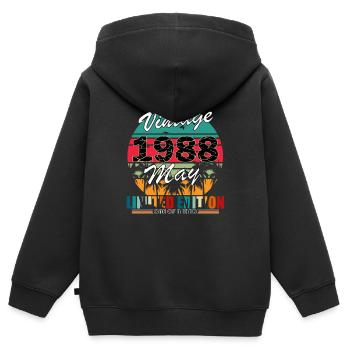 Né mai 1988 Mai 1988 Né en mai - Sweat Premium à capuche zippé enfant bio - noir - Dos - AI Model Kid Male (0cm)