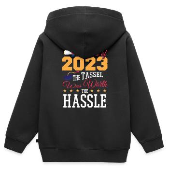 Le pompon valait la peine d’obtenir un diplôme - Sweat Premium à capuche zippé enfant bio - noir - Dos - AI Model Kid Male (0cm)