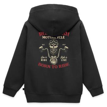 moto à éruption cutanée née pour rouler - Sweat Premium à capuche zippé enfant bio - noir - Dos - AI Model Kid Male (0cm)