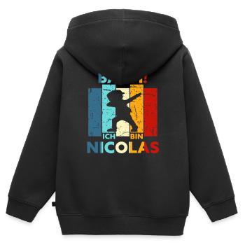 Nicolas Geschenk Name Vorname Geburtstag - Kinder Premium Organic Zip Hoodie - Schwarz - Hinten - AI Model Kid Male (0cm)