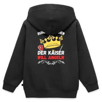 Ruhe ihr Maden der Kaiser will angeln - Kinder Premium Organic Zip Hoodie - Schwarz - Hinten - AI Model Kid Male (0cm)