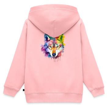 Wolf Splash Art Animal Face Wolf Lover Aquarelle - Sweat Premium à capuche zippé enfant bio - rose - Dos - AI Model Kid Female (0cm)