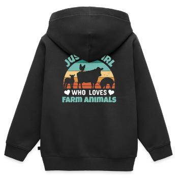 Filles, animaux de ferme, vaches, cochons, chèvres - Sweat Premium à capuche zippé enfant bio - noir - Dos - AI Model Kid Male (0cm)
