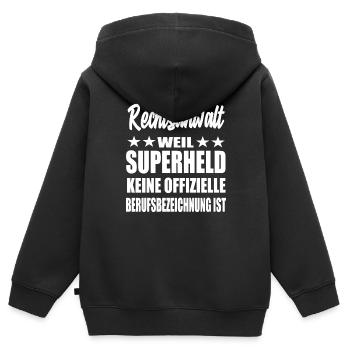 Rechtsanwalt Superheld Spruch - Kinder Premium Organic Zip Hoodie - Schwarz - Hinten - AI Model Kid Male (0cm)