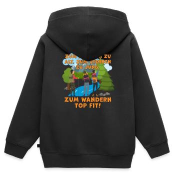 Lustiger Wanderspruch für Naturliebhaber - Kinder Premium Organic Zip Hoodie - Schwarz - Hinten - AI Model Kid Male (0cm)