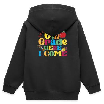 6th grade: This is where I come back to school - Kids Premium Organic Zip-up Hoodie - black - Back - AI Model Kid Male (0cm)