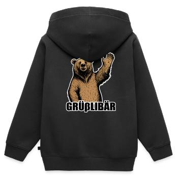 Grüßlibär weiß - Kinder Premium Organic Zip Hoodie - Schwarz - Hinten - AI Model Kid Male (0cm)