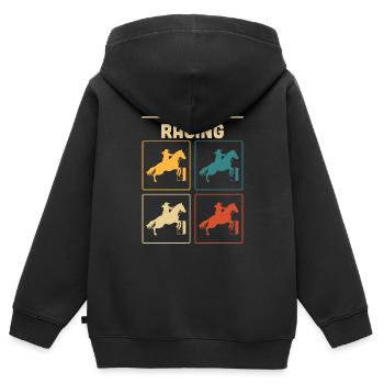Rétro Western Barrel Vintage Horse Lover Barrel Ra - Sweat Premium à capuche zippé enfant bio - noir - Dos - AI Model Kid Male (0cm)