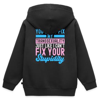 Transgender Trans LGBTQ - Kinder Premium Organic Zip Hoodie - Schwarz - Hinten - AI Model Kid Male (0cm)