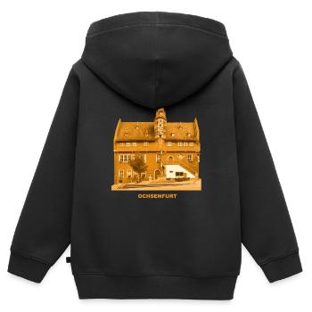 Hôtel de ville d'Ochsenfurt Basse-franconie Bayewrn - Sweat Premium à capuche zippé enfant bio - noir - Dos - AI Model Kid Male (0cm)