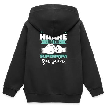 Ich brauche keine Haare um ein Superpapa zu sein - Kinder Premium Organic Zip Hoodie - Schwarz - Hinten - AI Model Kid Male (0cm)
