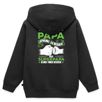 Papa Superpapa Sprüche - Kinder Premium Organic Zip Hoodie - Schwarz - Hinten - AI Model Kid Male (0cm)