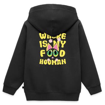 WHERE IS MY FOOD HOOMAN - Kinder Premium Organic Zip Hoodie - Schwarz - Hinten - AI Model Kid Male (0cm)