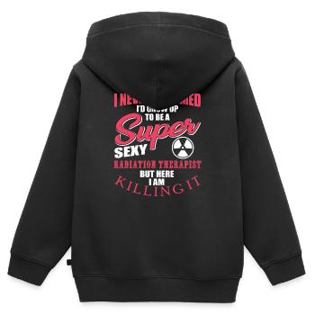 Drôle de chemise de radiothérapeute - Sweat Premium à capuche zippé enfant bio - noir - Dos - AI Model Kid Male (0cm)